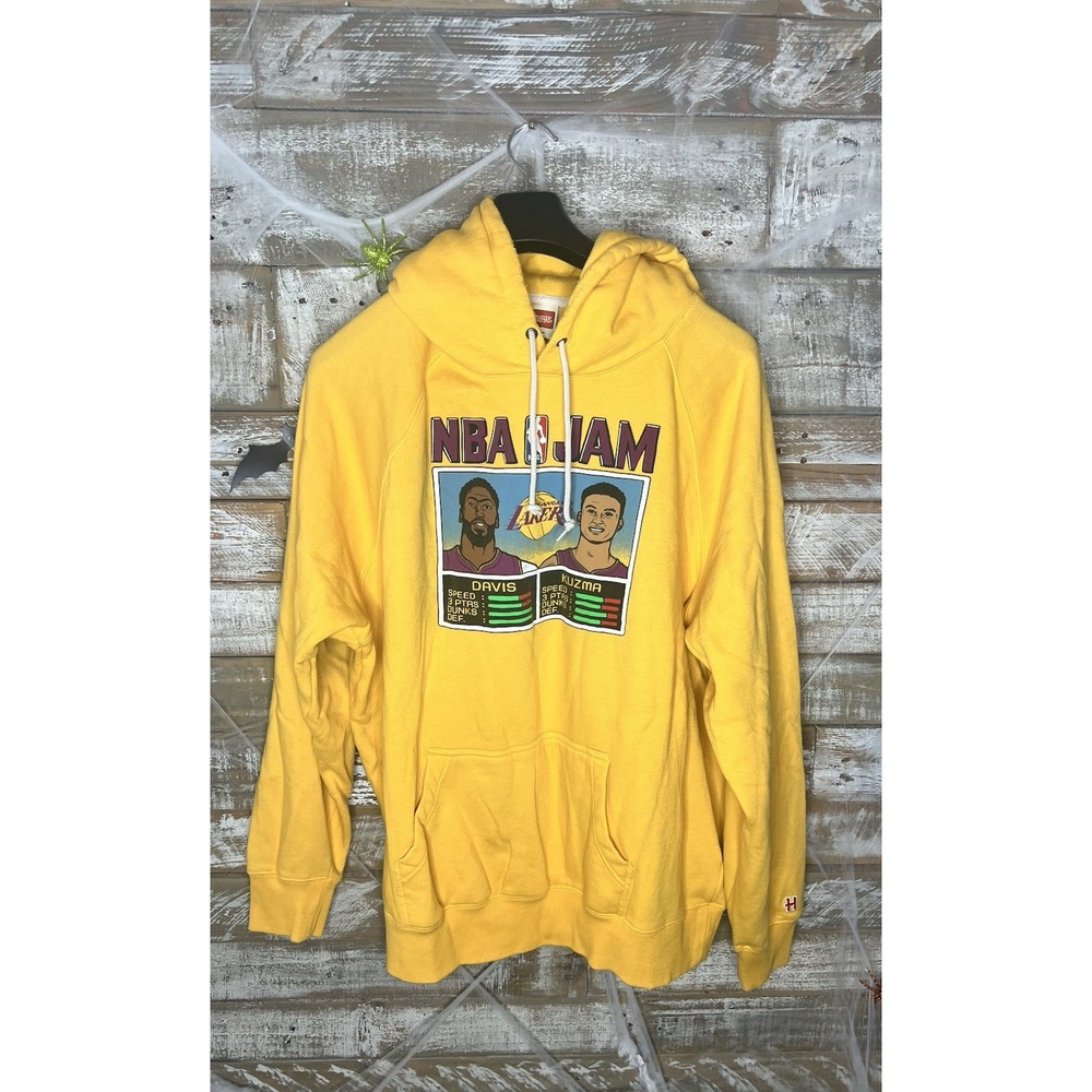 Homage mens yellow hooded Los Angeles Lakers‎ Davis/Kuzma sweatshirt 2XL